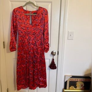 Topshop Red Floral Long Sleeve Dress